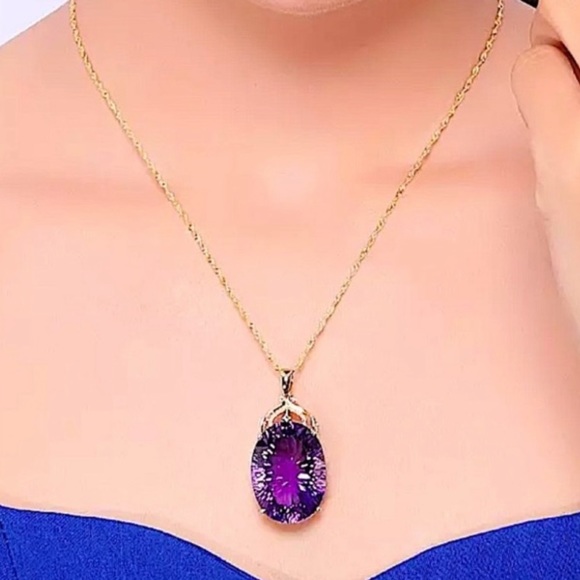 GOLD AMETHYST PENDANT NECKLACE - Picture 2 of 8